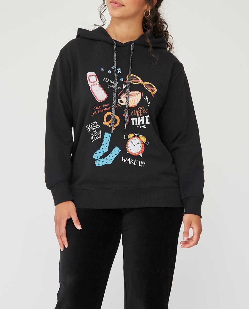 Imagen 0 de Sudadera estampada con capucha y joyas