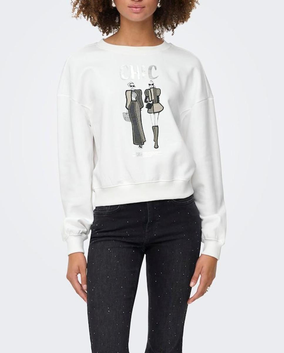 Imagen 0 de Sudadera con print y cuello redondo de mujer