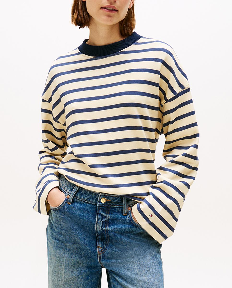 Imagen 0 de Sudadera de mujer de rayas con detalle de botones dorados