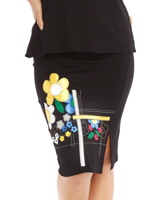 Imagen 0 de Falda recta con abertura y bordado en el delantero