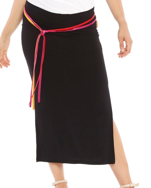 Imagen 0 de Falda midi con cinturilla elástica y cintas en forma de cinturón