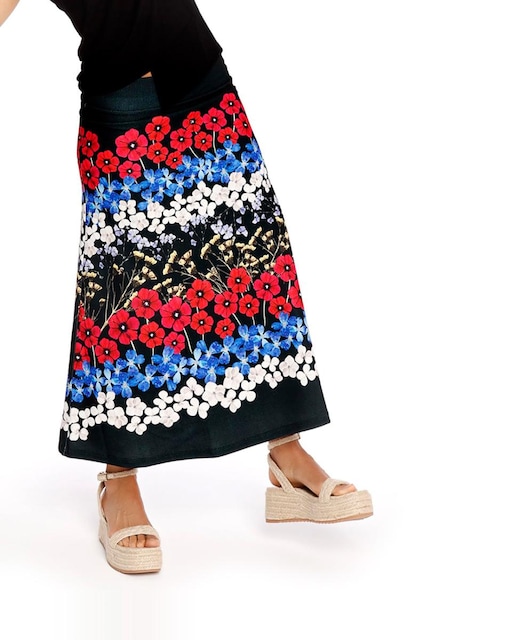 Imagen 0 de Falda midi acampanada estampada con cinturilla elástica