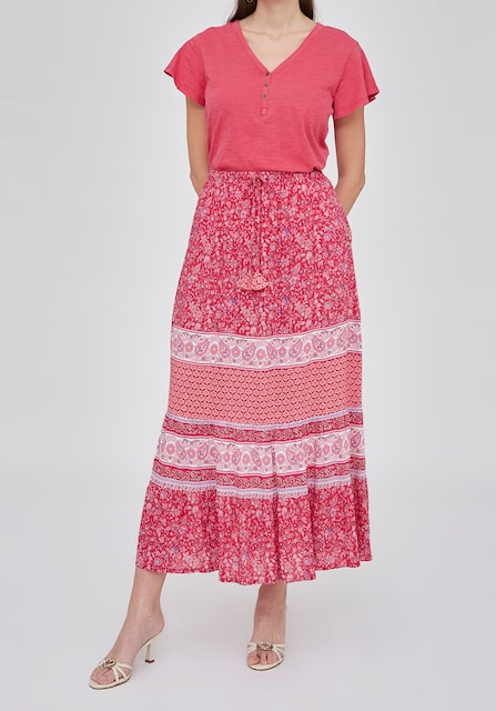 Imagen 0 de Falda de mujer larga con cintura elastica y estampado posicional