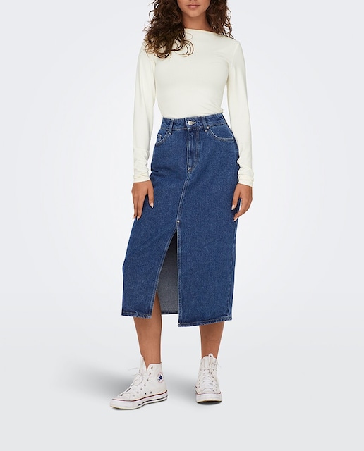 Imagen 0 de Falda midi vaquera con apertura