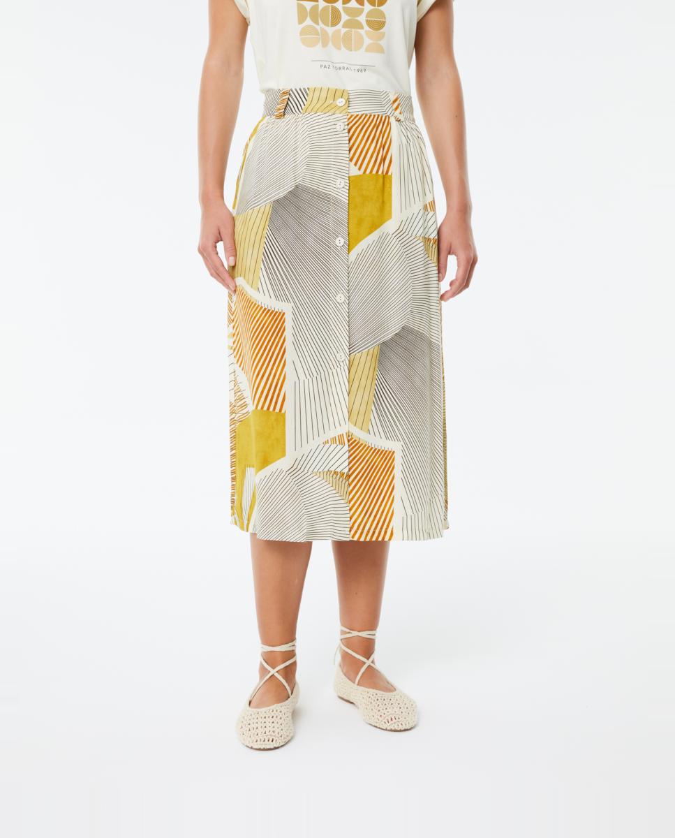 Imagen 0 de Falda midi estampada botonadura central