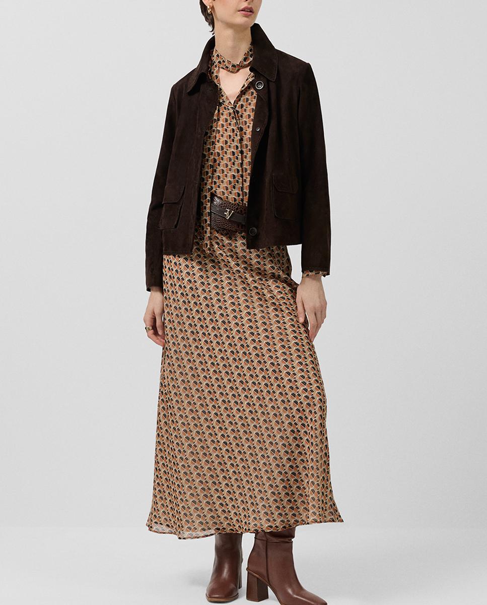Imagen 0 de Falda midi evasé crepe georgette estampado geométrico