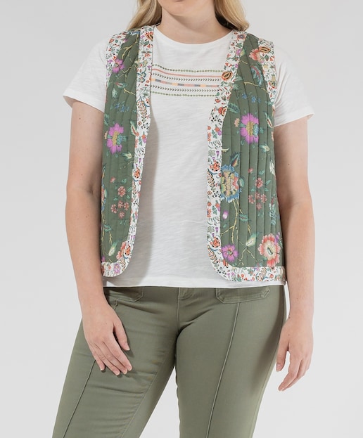 Imagen 0 de Chaleco de mujer acolchado abierto con combinacion de estampados