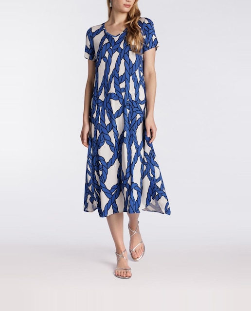 Imagen 0 de Vestido estampado de manga corta y cuello pico.