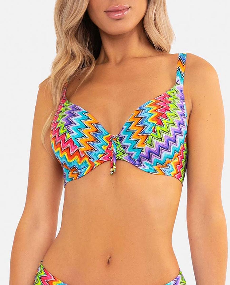 Imagen 0 de Top de bikini mujer con estampado zigzag y detalle de cuentas