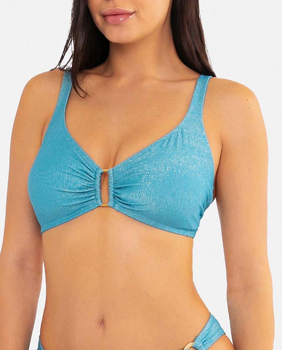 Imagen 0 de Top de bikini mujer con fruncido central y detalle metálico