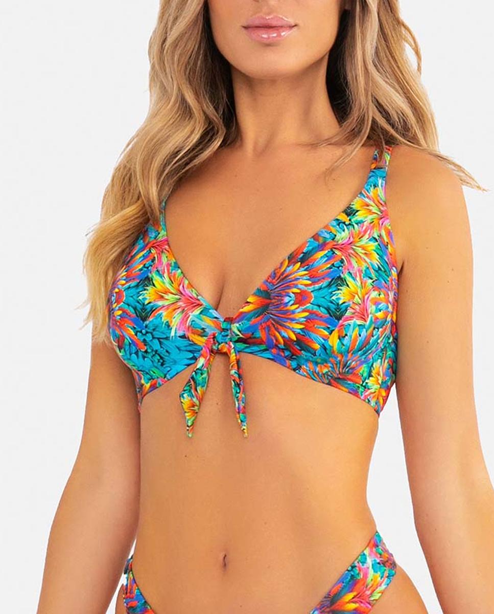 Imagen 0 de Top de bikini para mujer en con estampado tropical y detalle de lazo.