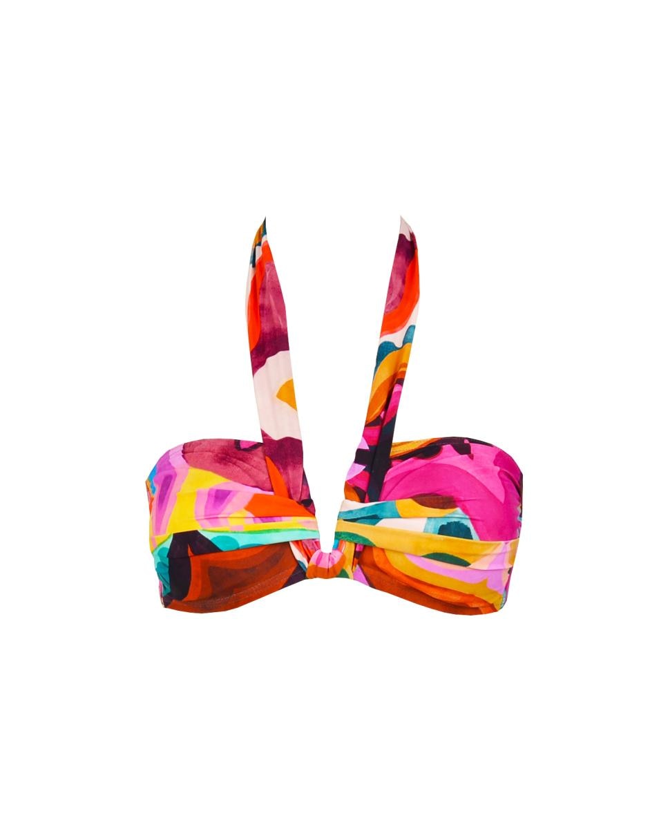 Imagen 0 de Sujetador de bikini bandó foam "v" copa b tirante atado cuello estampado