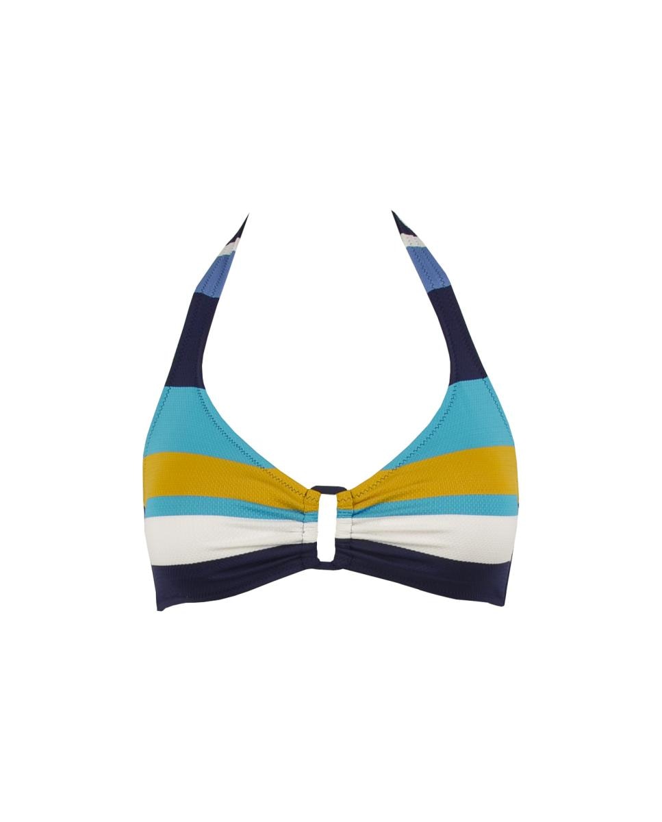 Imagen 0 de Sujetador de bikini top foam copa b con contorno graduable y tirante atado en cuello tejido rayado