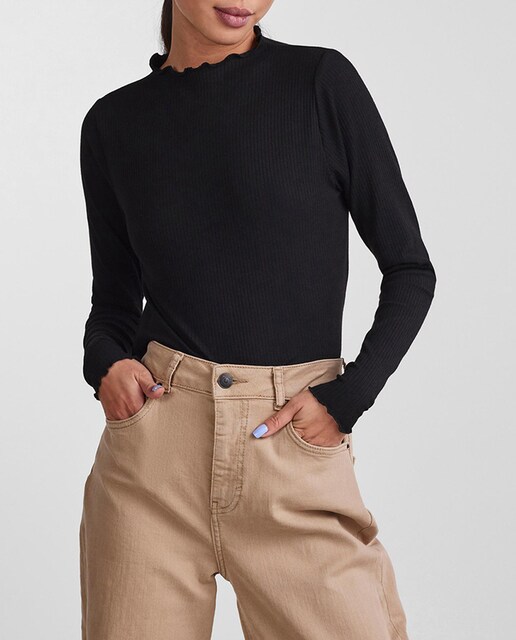 Imagen 0 de Camiseta de manga larga de mujer con cuello fruncido