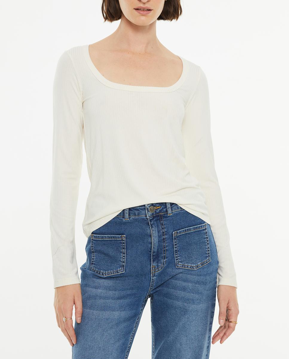 Imagen 0 de Camiseta de mujer básica ajustada escote cuadrado tejido