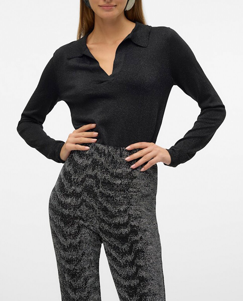 Imagen 0 de Top de punto fino de mujer con cuello polo