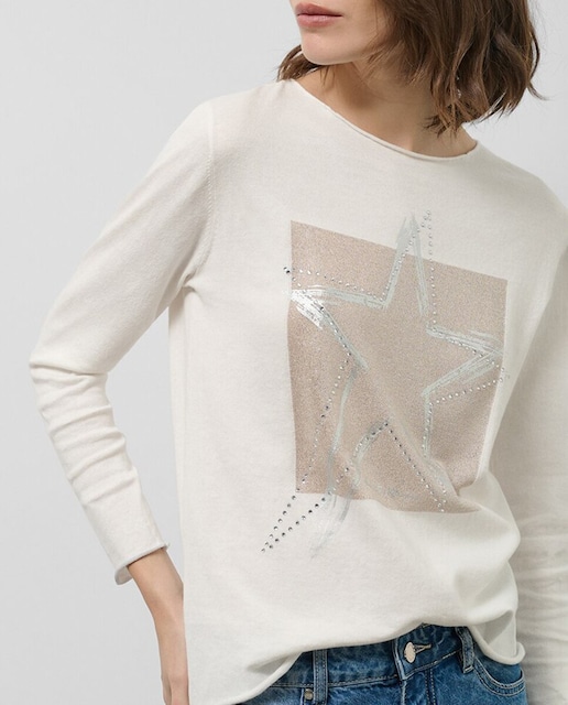 Imagen 0 de Camiseta de mujer manga larga punto tricotado crudo estrella