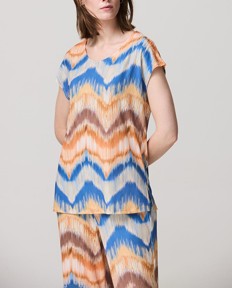 Imagen 0 de Camiseta de mujer con estampado zig-zag con cuello redondo abierto