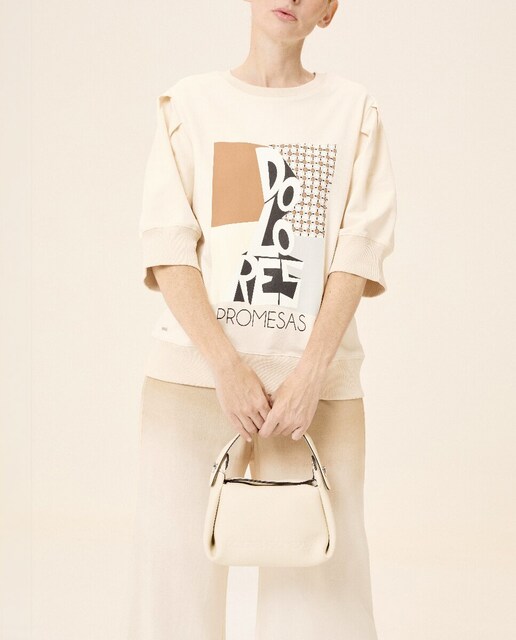 Imagen 0 de Sudadera de mujer Avril con dibujo frontal y manga corta abullonada