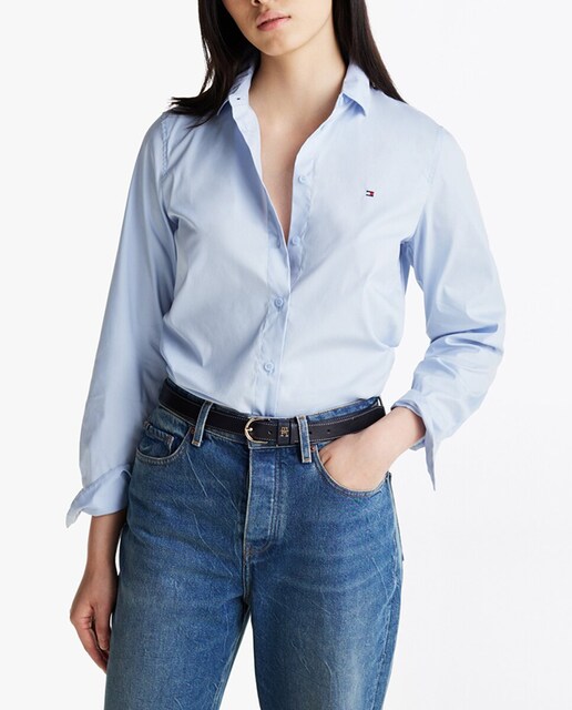 Imagen 0 de Camisa de mujer de manga larga, lisa con logo bordado en el pecho