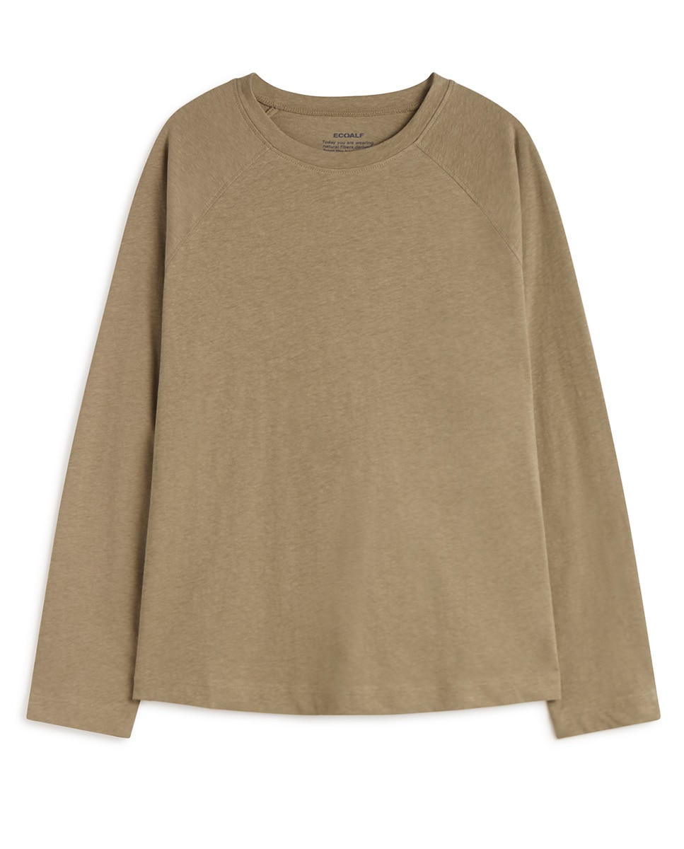 Imagen 0 de Camiseta de manga larga con cuello redondo y mangas tipo raglán.