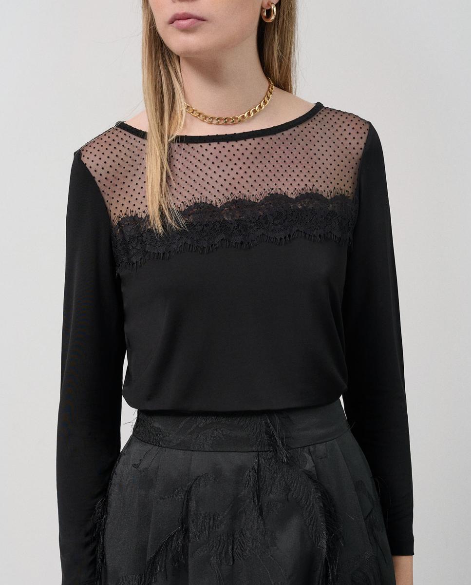 Imagen 0 de Camiseta de mujer manga larga con tul plumeti