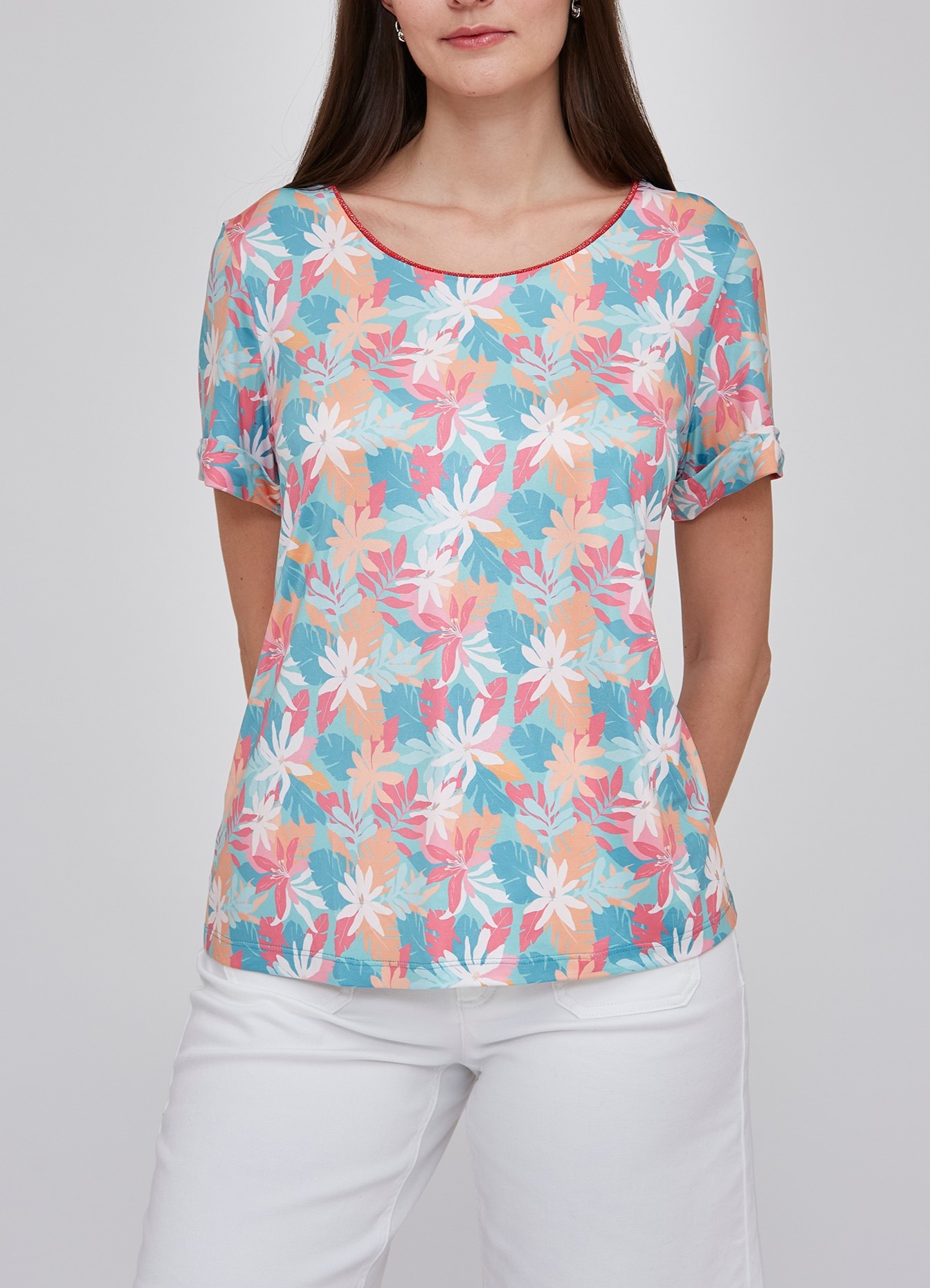 Imagen 0 de Camiseta de mujer estampado flores turquesa