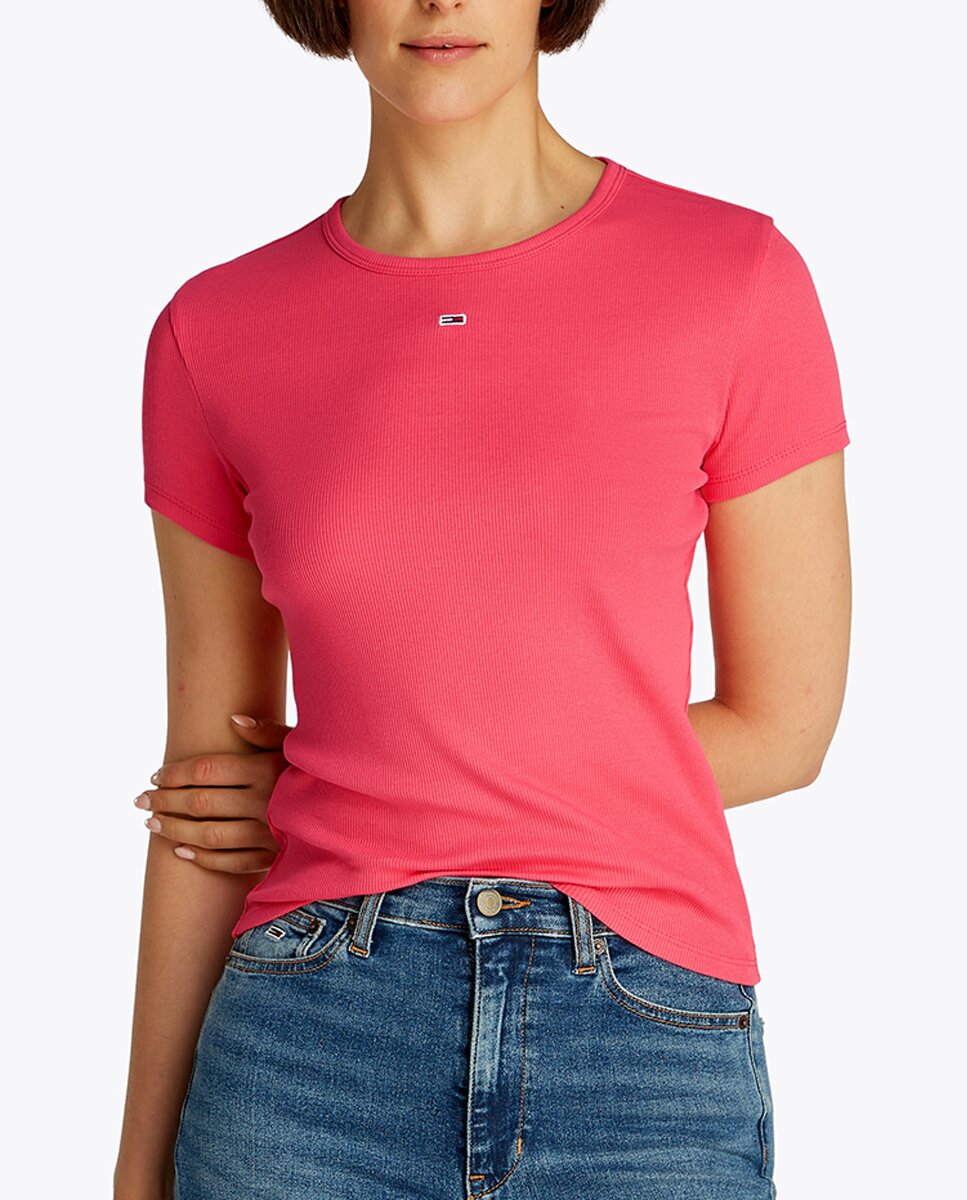 Imagen 0 de Camiseta de canalé con cuello redondo y corte slim
