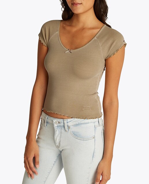 Imagen 0 de Top de mujer de canalé con cuello en V