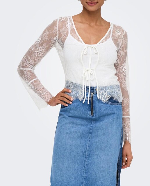Imagen 0 de Top de manga larga con transparencias de mujer