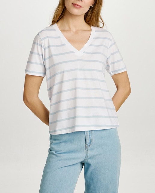 Imagen 0 de Camiseta de rayas manga corta de mujer