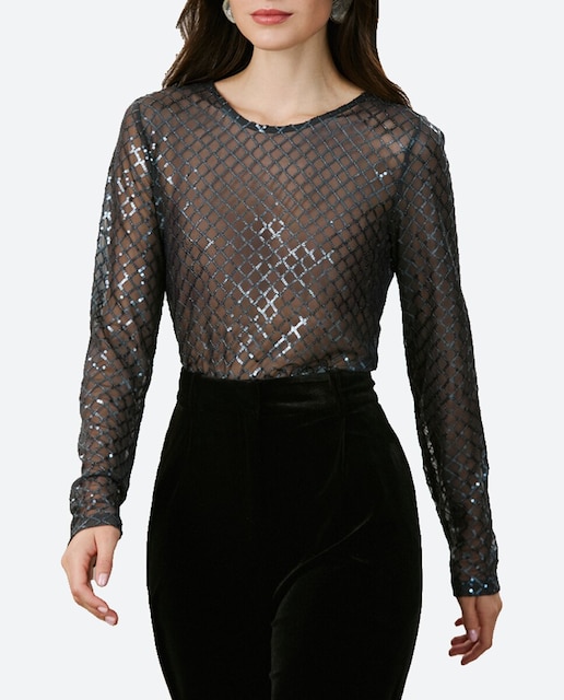 Imagen 0 de Camiseta de mujer traslúcida con lentejuelas