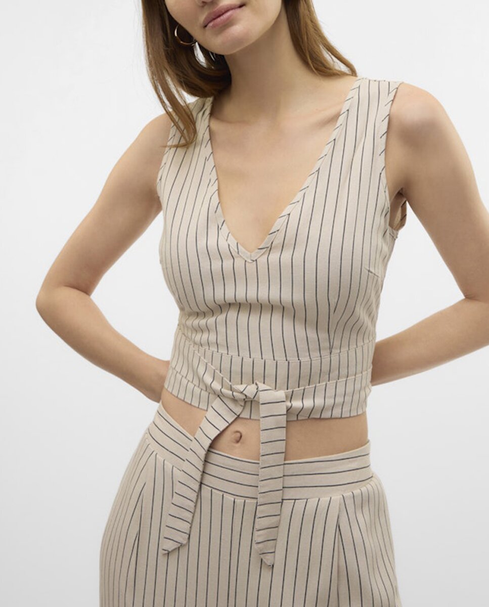 Imagen 0 de Crop top de lino de mujer con lazada