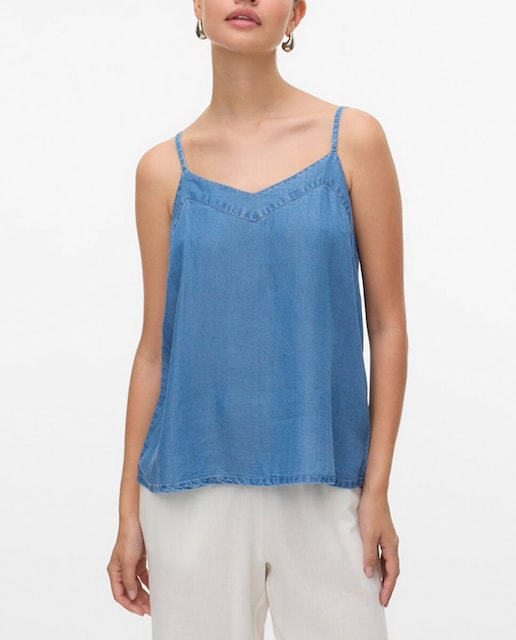 Imagen 0 de Top efecto denim de mujer con tirantes ajustables