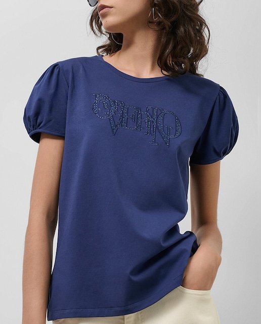 Imagen 0 de Camiseta de mujer manga corta fruncida con logo bordado