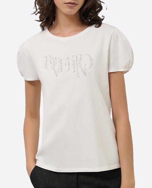 Imagen 0 de Camiseta de mujer manga corta fruncida con logo bordado