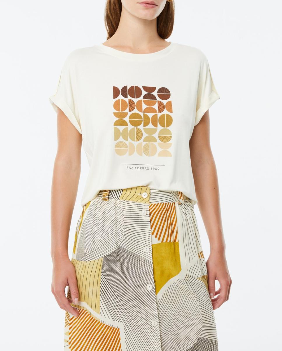 Imagen 0 de Camiseta estampada de mujer de manga corta con vuelta y escote redondo
