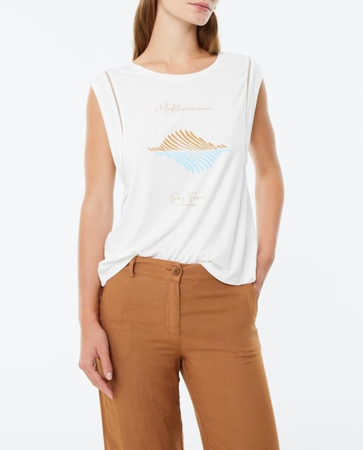 Imagen 0 de Camiseta estampada de mujer sin mangas y cuello redondo