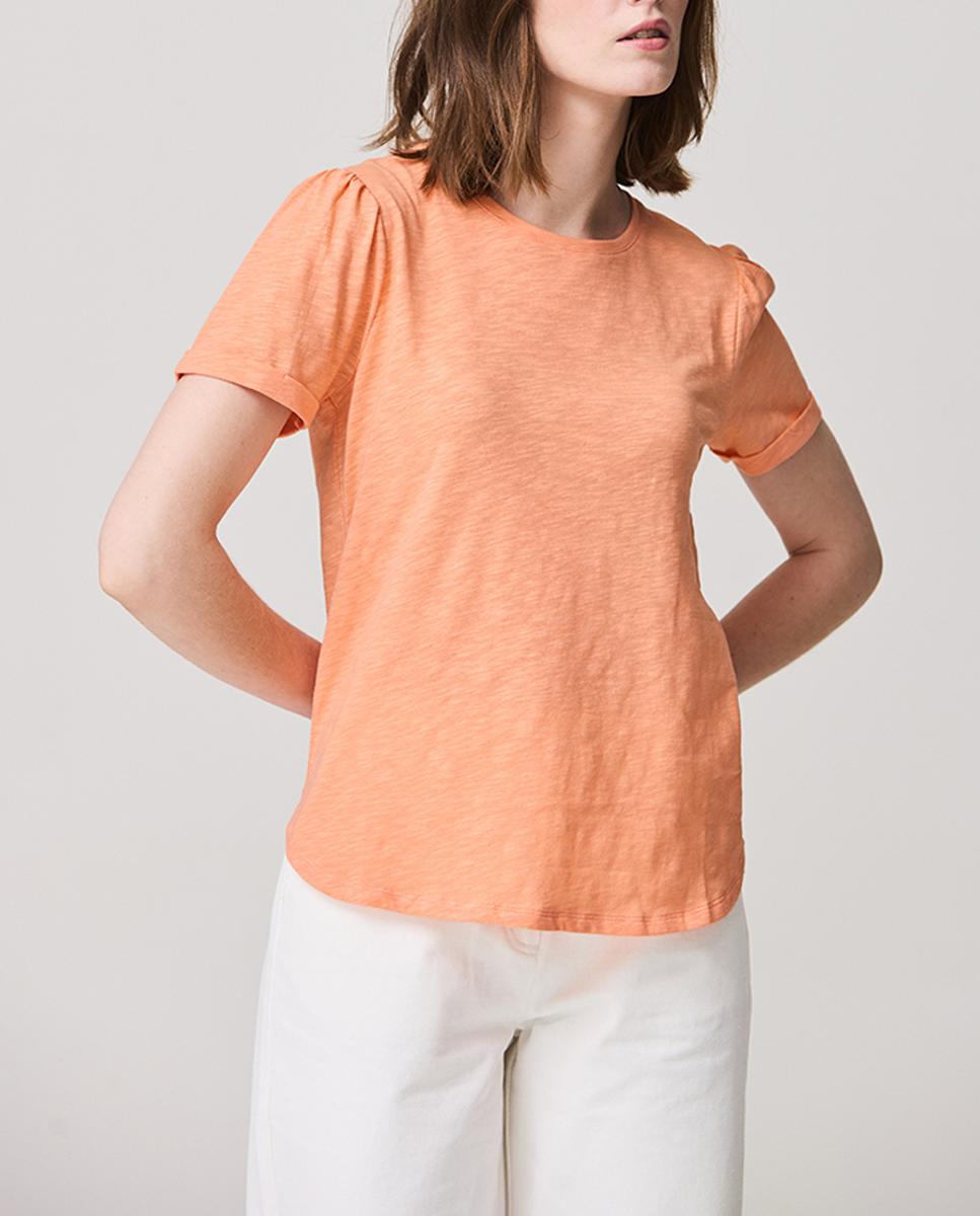 Imagen 0 de Camiseta de mujer de punto circular de cuello redondo y manga corta