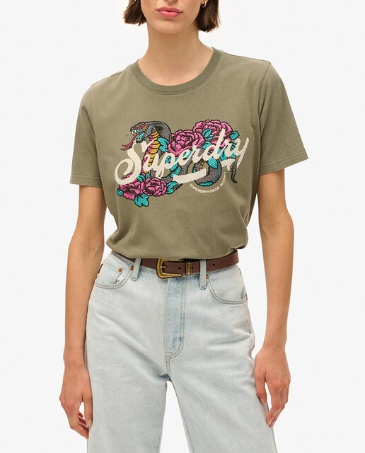 Imagen 0 de Camiseta de mujer de corte relajado con motivo de tatuaje Script