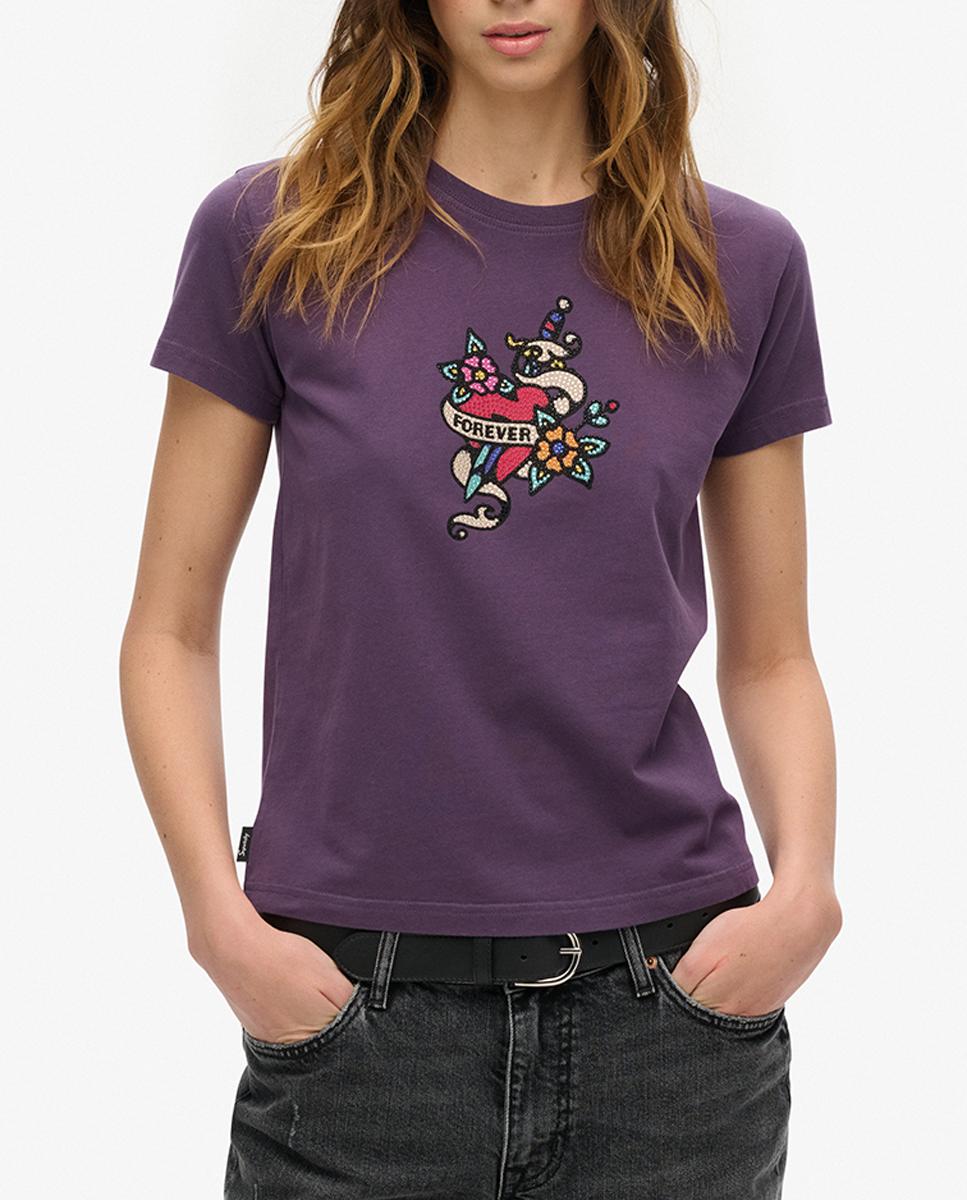 Imagen 0 de Camiseta de mujer ajustada con pequeños tatuajes y strass