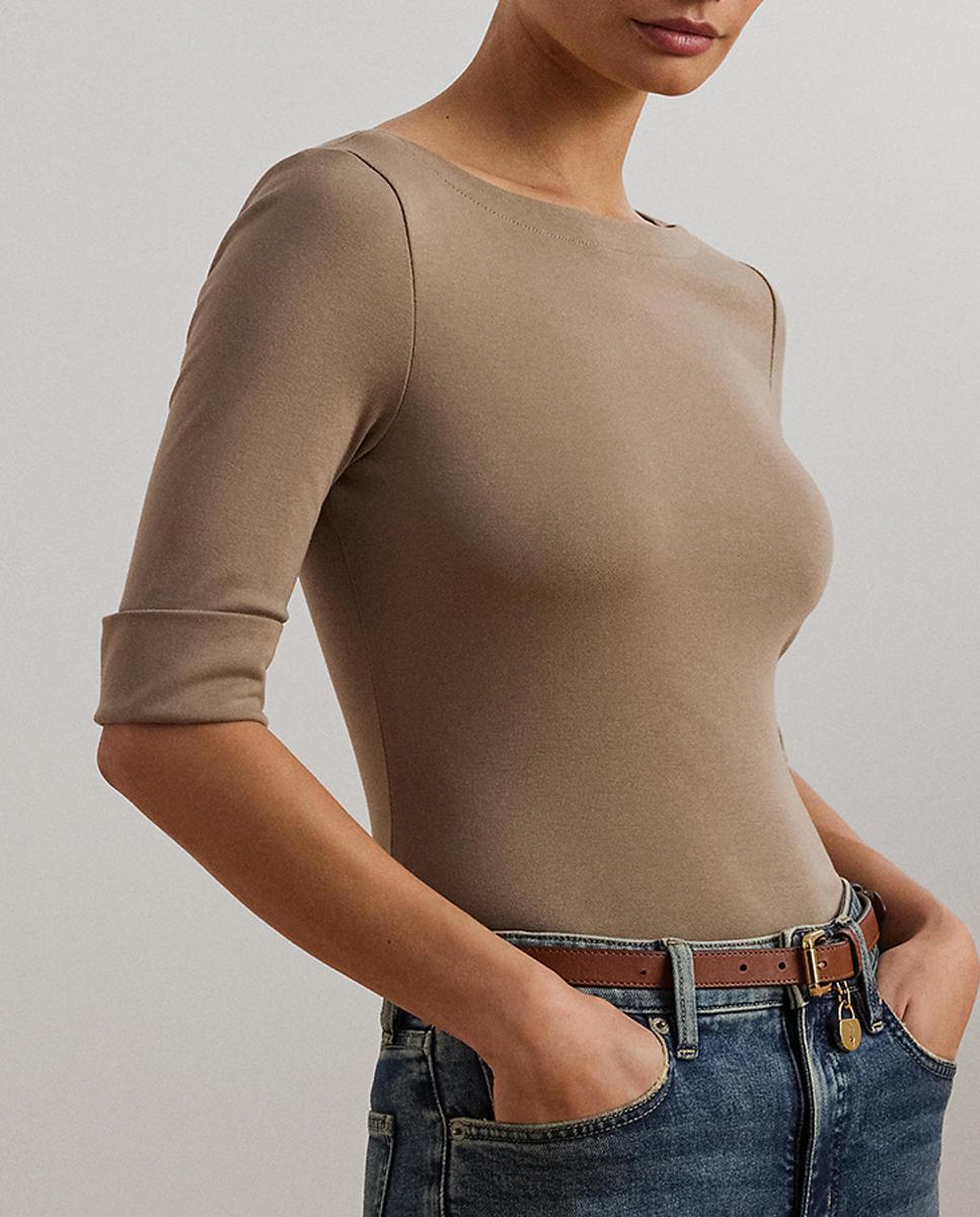 Imagen 0 de Camiseta de mujer de algodón con cuello barco