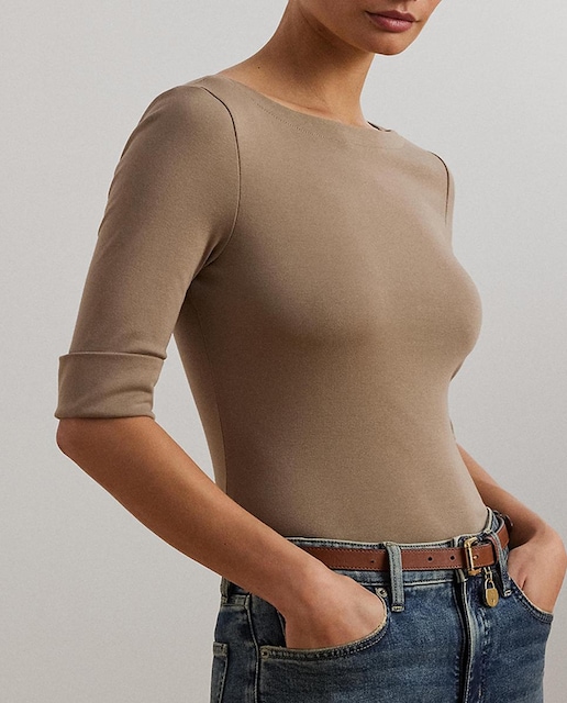 Imagen 0 de Camiseta de mujer de algodón con cuello barco