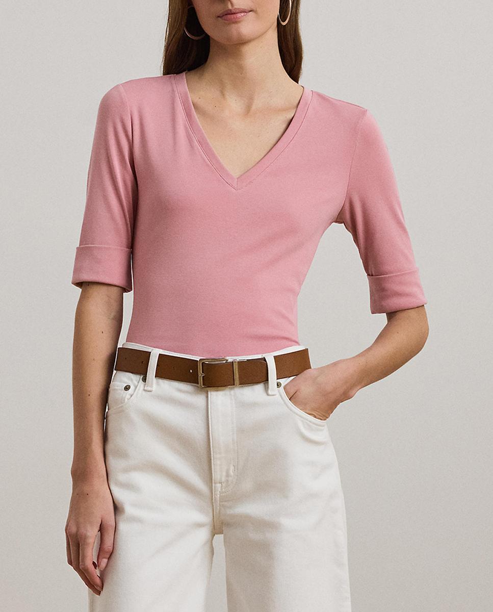Imagen 0 de Camiseta de mujer de algodón con cuello pico