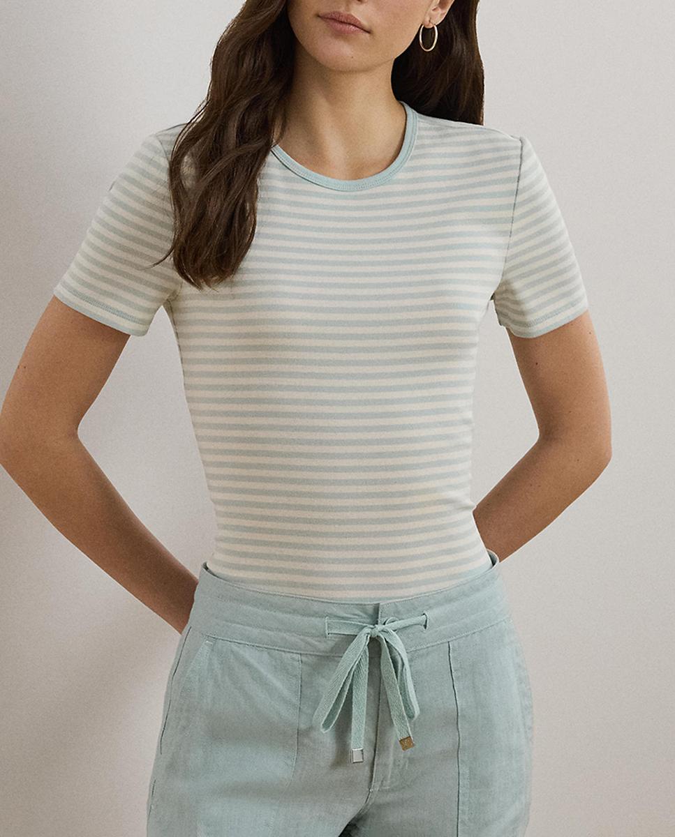 Imagen 0 de Camiseta de mujer de algodón elástico con rayas