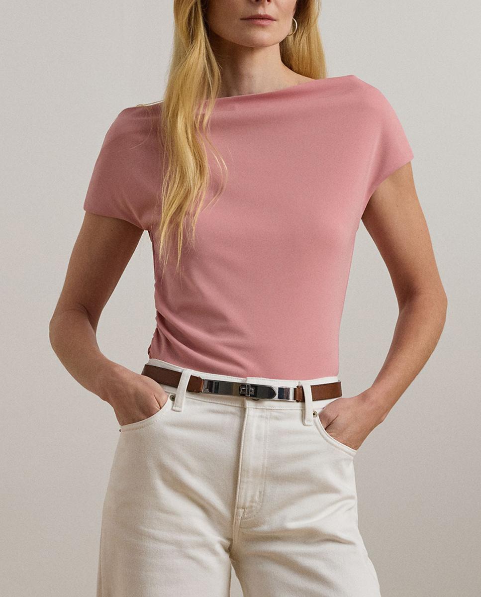 Imagen 0 de Camiseta de mujer de manga corta y cuello asimétrico