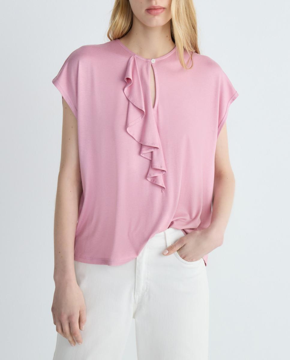 Camiseta de mujer cuello redondo, volante — oferta en Primeriti