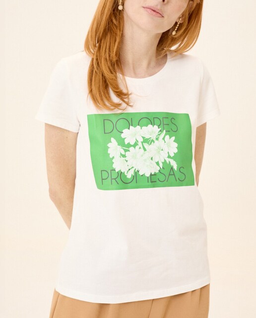 Imagen 0 de Camiseta de mujer Fleurir de manga corta y dibujo frontal