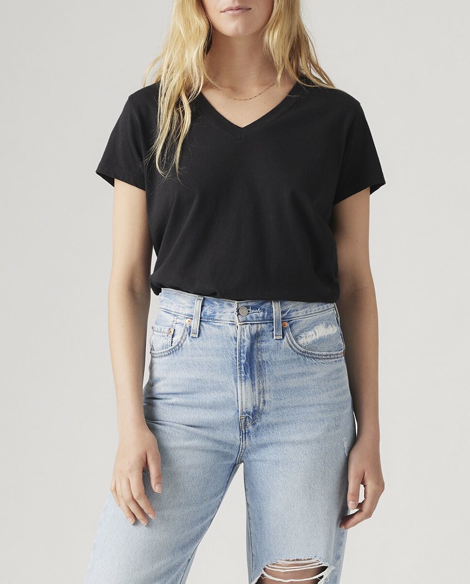 Imagen 0 de Camiseta de mujer de manga corta cuello pico