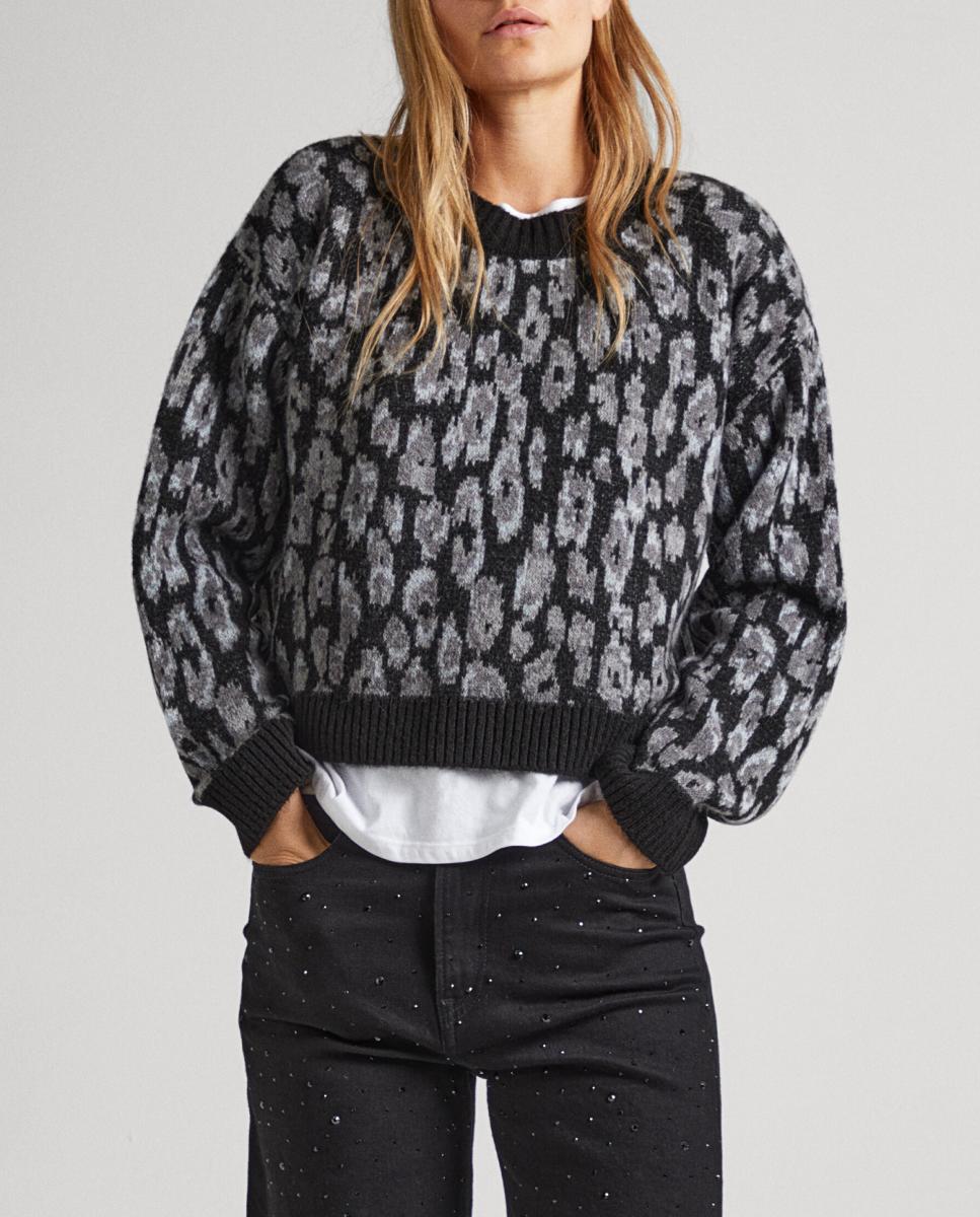 Imagen 0 de Jersey de mujer cuello redondo con estampado animal print